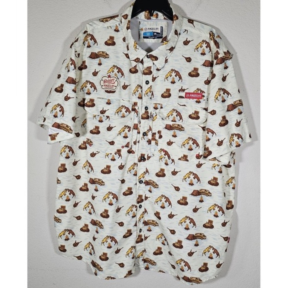 Magellan Shiner Bock Shirt XXL Vented Fishing‎ Wicking Relaxed Fit Short Sleeve